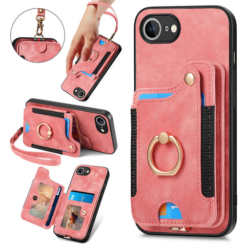 For iPhone 17e / 16e Retro PU Leather Back Cover with RFID Blocking Card Holder