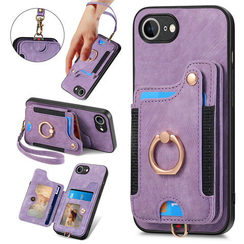 For iPhone 17e / 16e Retro PU Leather Back Cover with RFID Blocking Card Holder