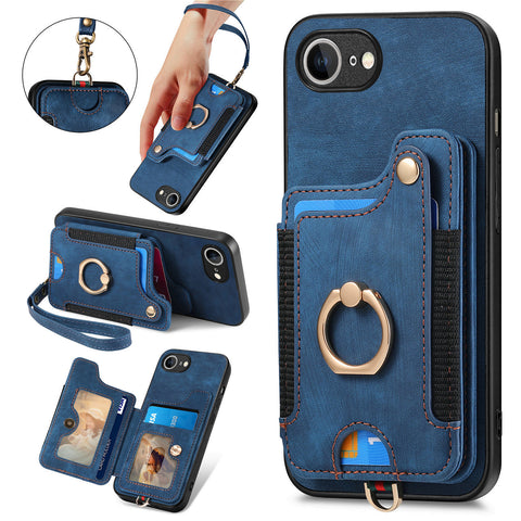 For iPhone 17e / 16e Retro PU Leather Back Cover with RFID Blocking Card Holder
