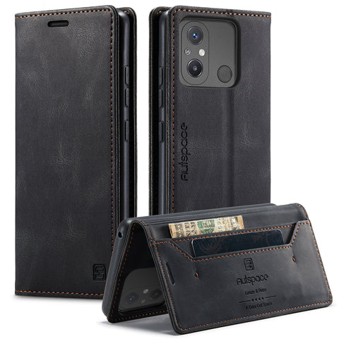 AUTSPACE For Xiaomi Redmi 12C 4G Wallet Case  A01 Leather Stand Cover with RFID Blocking Card Holder
