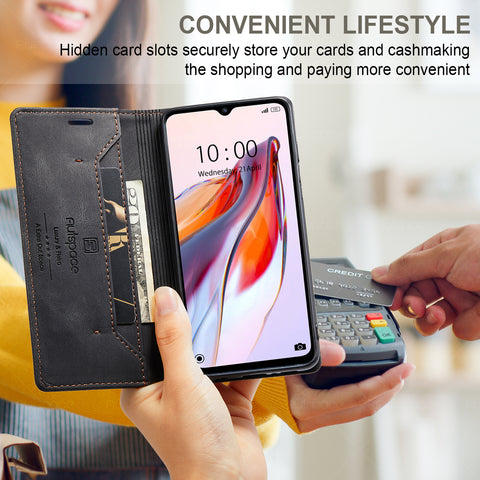 AUTSPACE For Xiaomi Redmi 12C 4G Wallet Case  A01 Leather Stand Cover with RFID Blocking Card Holder