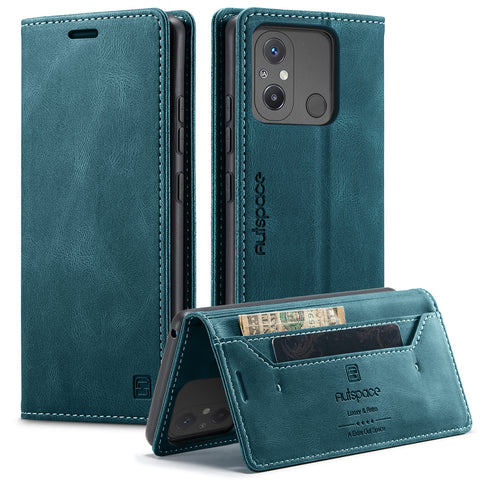AUTSPACE For Xiaomi Redmi 12C 4G Wallet Case  A01 Leather Stand Cover with RFID Blocking Card Holder