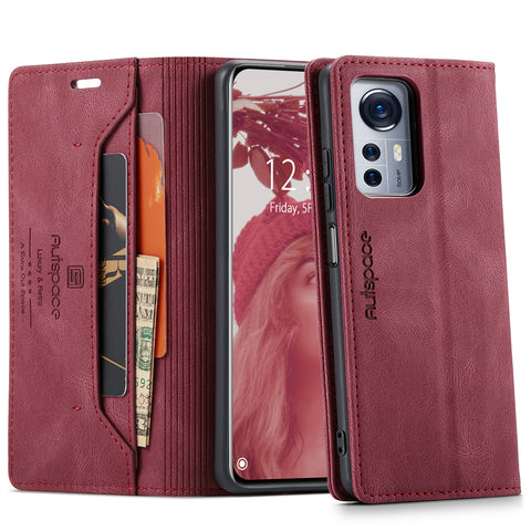 AUTSPACE For Xiaomi 12X 5G / Xiaomi 12S 5G / Xiaomi 12 5G Wallet Case  A01 Leather Stand Cover with RFID Blocking Card Holder