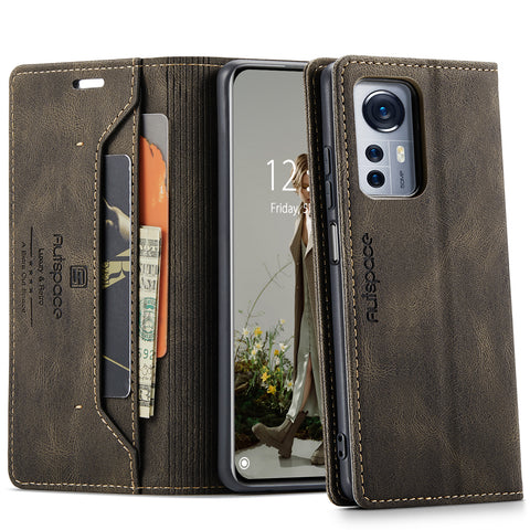 AUTSPACE For Xiaomi 12X 5G / Xiaomi 12S 5G / Xiaomi 12 5G Wallet Case  A01 Leather Stand Cover with RFID Blocking Card Holder
