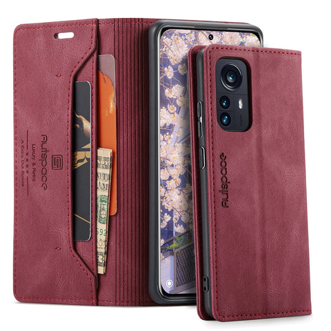 For Xiaomi 12S Pro 5G / Xiaomi 12 Pro 5G Wallet Case AUTSPACE A01 Leather Stand Cover with RFID Blocking Card Holder