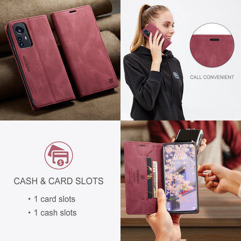 For Xiaomi 12S Pro 5G / Xiaomi 12 Pro 5G Wallet Case AUTSPACE A01 Leather Stand Cover with RFID Blocking Card Holder