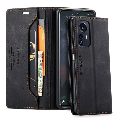 For Xiaomi 12S Pro 5G / Xiaomi 12 Pro 5G Wallet Case AUTSPACE A01 Leather Stand Cover with RFID Blocking Card Holder