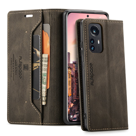 For Xiaomi 12S Pro 5G / Xiaomi 12 Pro 5G Wallet Case AUTSPACE A01 Leather Stand Cover with RFID Blocking Card Holder