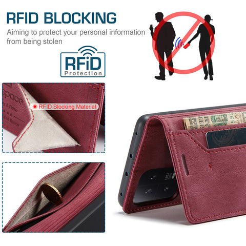 For Xiaomi 13 Wallet Case AUTSPACE A01 Leather Stand Cover with RFID Blocking Card Holder