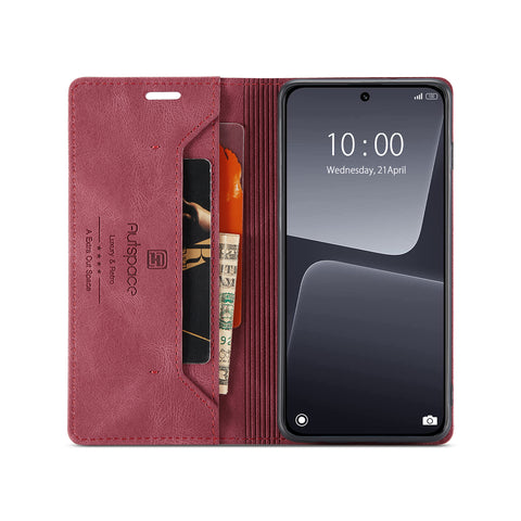 For Xiaomi 13 Wallet Case AUTSPACE A01 Leather Stand Cover with RFID Blocking Card Holder