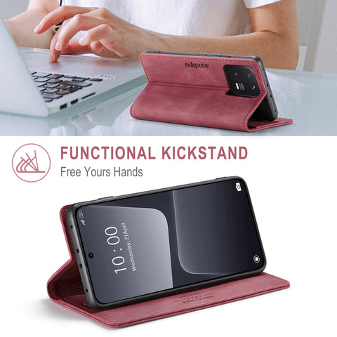 For Xiaomi 13 Wallet Case AUTSPACE A01 Leather Stand Cover with RFID Blocking Card Holder