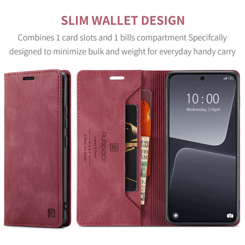 For Xiaomi 13 Wallet Case AUTSPACE A01 Leather Stand Cover with RFID Blocking Card Holder