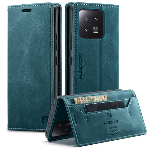 For Xiaomi 13 Wallet Case AUTSPACE A01 Leather Stand Cover with RFID Blocking Card Holder