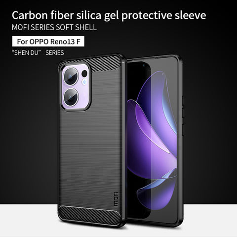 MOFI For Oppo Reno13 F 5G (Reno 13 FS 5G) / 4G Back Cover  Brushed Texture Carbon Fiber Soft TPU Case