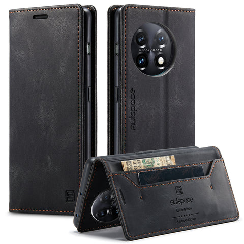 AUTSPACE For OnePlus 11 5G Wallet Case  A01 Leather Stand Cover with RFID Blocking Card Holder