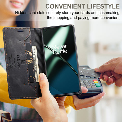 AUTSPACE For OnePlus 11 5G Wallet Case  A01 Leather Stand Cover with RFID Blocking Card Holder