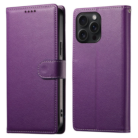 For iPhone 15 Pro Max Stand Case Litchi Texture Leather Wallet Phone Cover Magnetic Snap