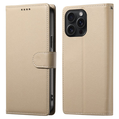 For iPhone 15 Pro Max Stand Case Litchi Texture Leather Wallet Phone Cover Magnetic Snap