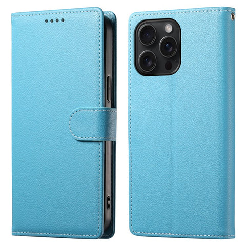 For iPhone 15 Pro Max Stand Case Litchi Texture Leather Wallet Phone Cover Magnetic Snap