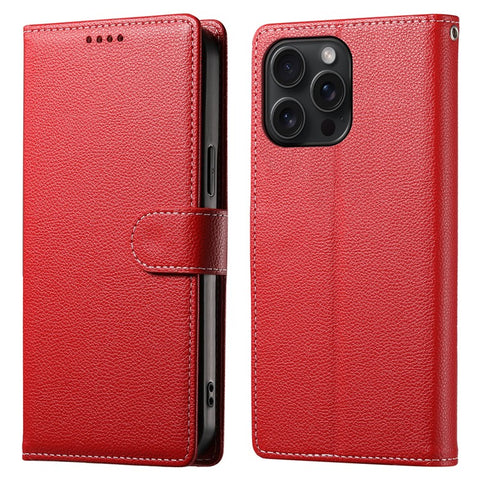 For iPhone 15 Pro Max Stand Case Litchi Texture Leather Wallet Phone Cover Magnetic Snap