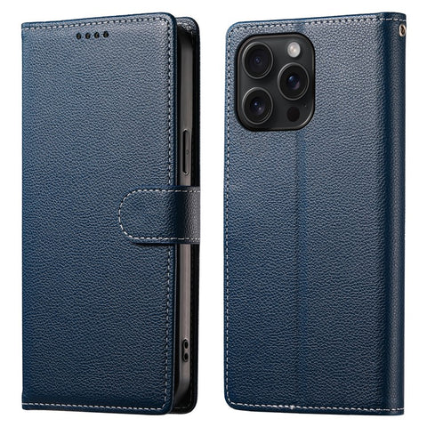 For iPhone 15 Pro Max Stand Case Litchi Texture Leather Wallet Phone Cover Magnetic Snap