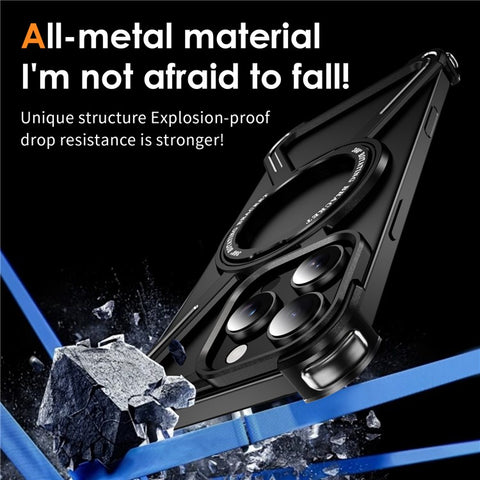 For iPhone 16 Pro Max Magnetic Case Military Grade Anti Drop 360° Rotating Kickstand Titanium Alloy Bumper Phone Cover