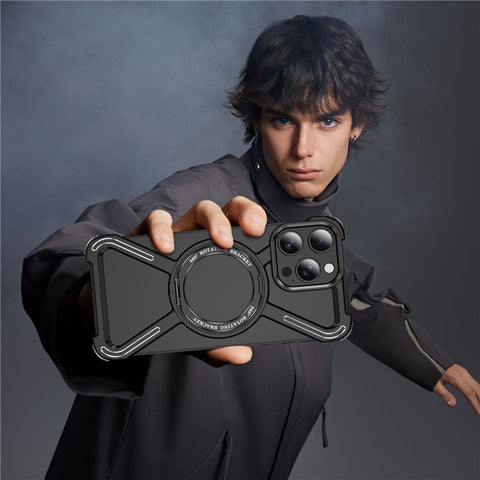 For iPhone 16 Pro Max Magnetic Case Military Grade Anti Drop 360° Rotating Kickstand Titanium Alloy Bumper Phone Cover