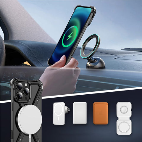 For iPhone 16 Pro Max Magnetic Case Military Grade Anti Drop 360° Rotating Kickstand Titanium Alloy Bumper Phone Cover