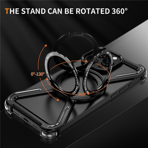 For iPhone 16 Pro Max Magnetic Case Military Grade Anti Drop 360° Rotating Kickstand Titanium Alloy Bumper Phone Cover