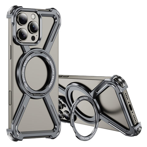 For iPhone 16 Pro Max Magnetic Case Military Grade Anti Drop 360° Rotating Kickstand Titanium Alloy Bumper Phone Cover