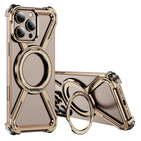 For iPhone 16 Pro Max Magnetic Case Military Grade Anti Drop 360° Rotating Kickstand Titanium Alloy Bumper Phone Cover