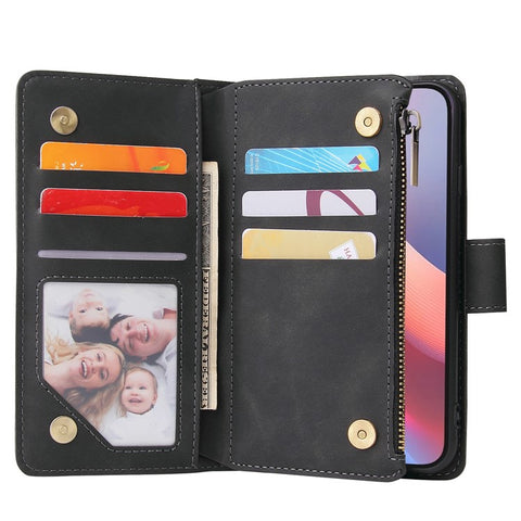 For iPhone 17e / 16e Case Zipper Wallet Multiple Card Slots Leather Phone Cover