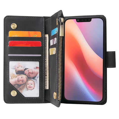 For iPhone 17e / 16e Case Zipper Wallet Multiple Card Slots Leather Phone Cover
