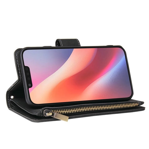 For iPhone 17e / 16e Case Zipper Wallet Multiple Card Slots Leather Phone Cover