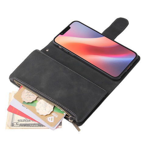For iPhone 17e / 16e Case Zipper Wallet Multiple Card Slots Leather Phone Cover