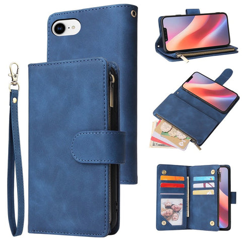For iPhone 17e / 16e Case Zipper Wallet Multiple Card Slots Leather Phone Cover