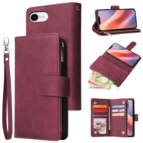 For iPhone 17e / 16e Case Zipper Wallet Multiple Card Slots Leather Phone Cover