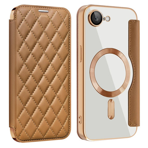 For iPhone 17e / 16e Case Compatible with MagSafe Rhombus PU Leather Phone Cover