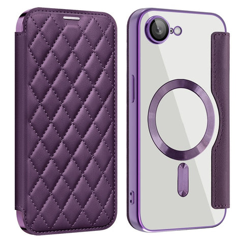 For iPhone 17e / 16e Case Compatible with MagSafe Rhombus PU Leather Phone Cover