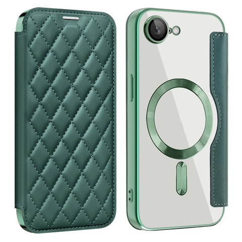 For iPhone 17e / 16e Case Compatible with MagSafe Rhombus PU Leather Phone Cover