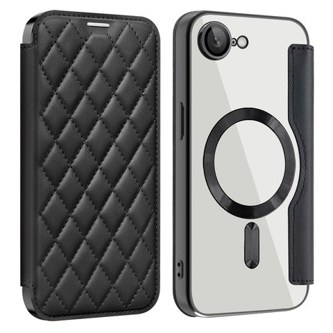 For iPhone 17e / 16e Case Compatible with MagSafe Rhombus PU Leather Phone Cover