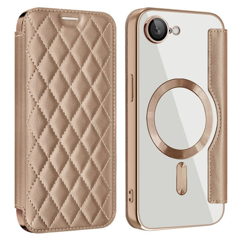 For iPhone 17e / 16e Case Compatible with MagSafe Rhombus PU Leather Phone Cover
