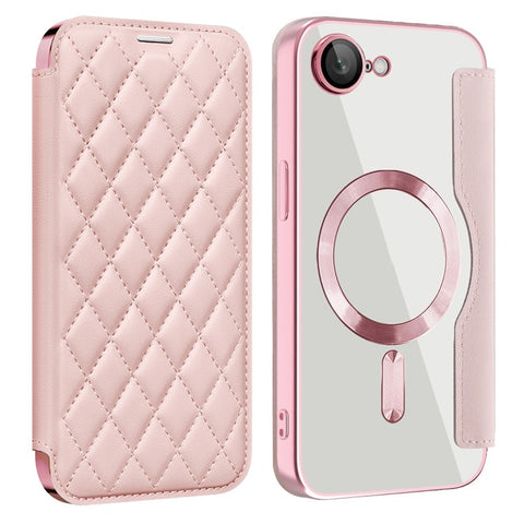 For iPhone 17e / 16e Case Compatible with MagSafe Rhombus PU Leather Phone Cover