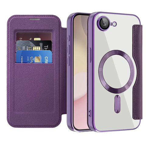 For iPhone 17e / 16e Case Compatible with MagSafe RFID Blocking Leather Phone Cover