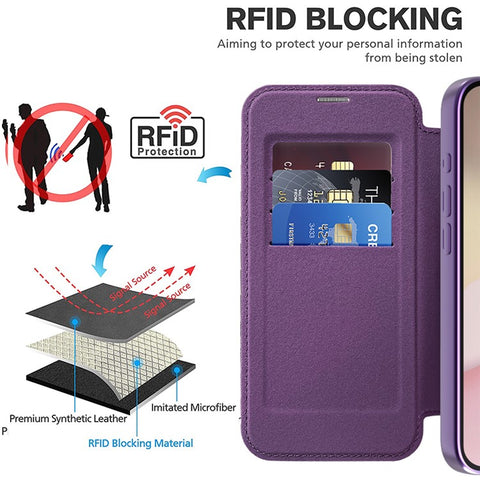 For iPhone 17e / 16e Case Compatible with MagSafe RFID Blocking Leather Phone Cover