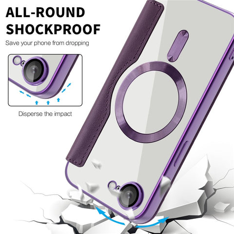 For iPhone 17e / 16e Case Compatible with MagSafe RFID Blocking Leather Phone Cover
