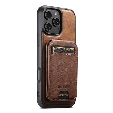 SUTENI G3 For iPhone 16 Pro Case Compatible with MagSafe Waxy Texture 360° Rotating Kickstand Leather Phone Back Cover