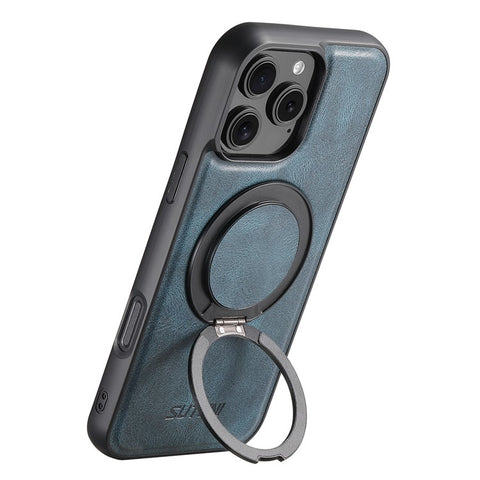 SUTENI G3 For iPhone 16 Pro Max Case Compatible with MagSafe Waxy Texture 360° Rotating Kickstand Leather Phone Back Cover