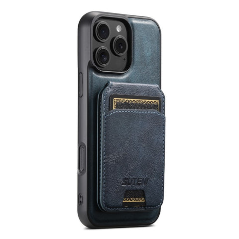 SUTENI G3 For iPhone 16 Pro Max Case Compatible with MagSafe Waxy Texture 360° Rotating Kickstand Leather Phone Back Cover