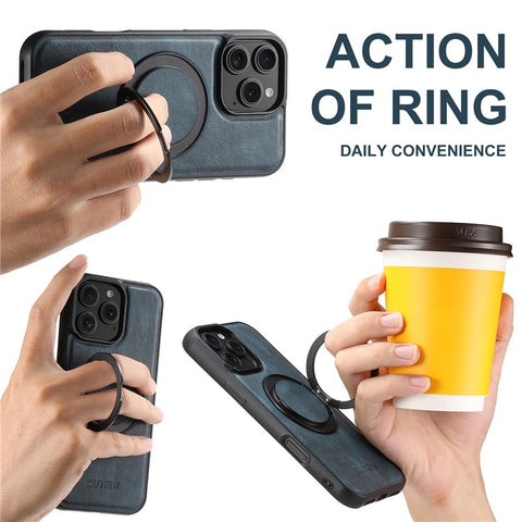 SUTENI G3 For iPhone 16 Pro Max Case Compatible with MagSafe Waxy Texture 360° Rotating Kickstand Leather Phone Back Cover